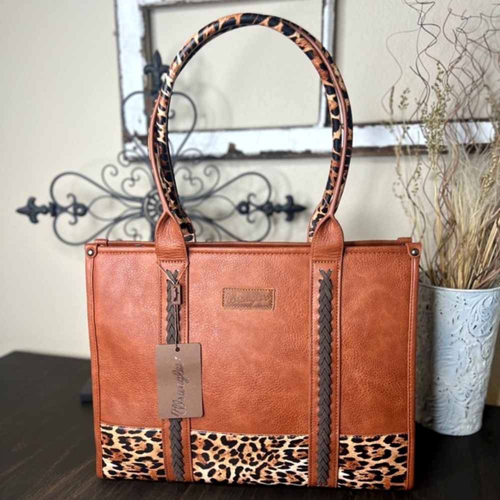 Wrangler Leopard Print Large Tote (Concealed Carry) Large Purse NEW